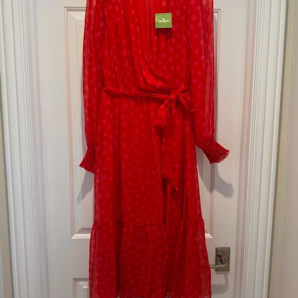 Kate Spade 100% Silk Heart Sheer-Sleeve Midi Dress - Picture 6 of 13